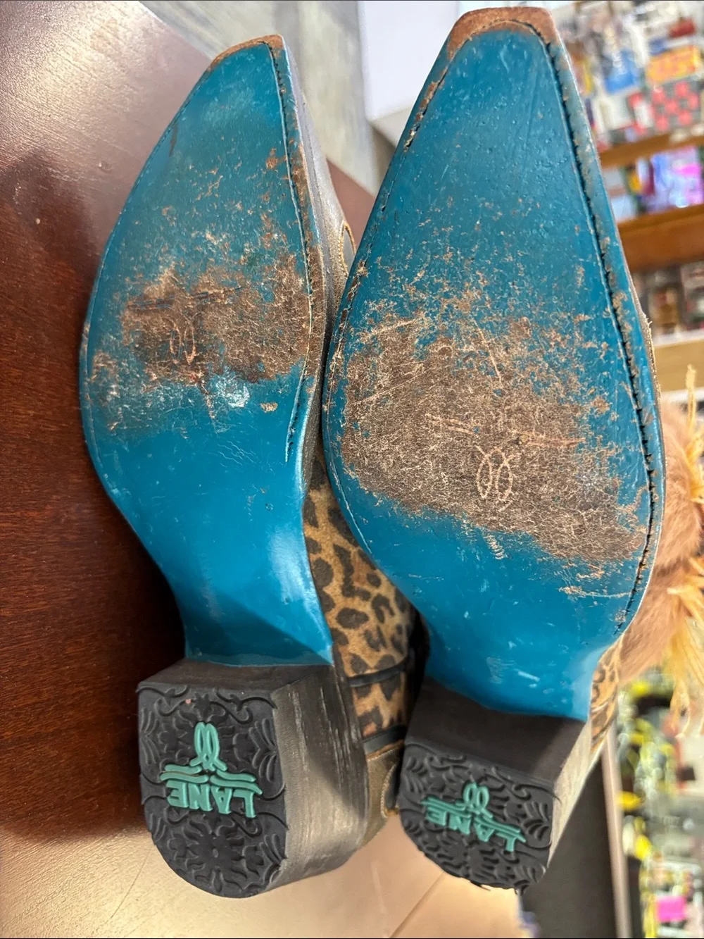 Lane Leopard Accent Cowgirl Boots with Floral Feather Detail Size 9